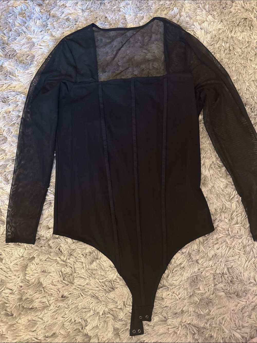 Abercrombie & Fitch Black Long-Sleeve Mesh Bodysuit
